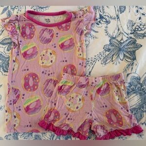 Birdie Bean bamboo pajama set, shorts, Pink Donuts, size 3t